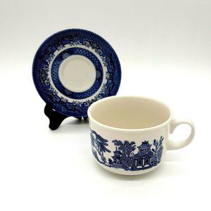 Churchill Large Coffee Soup Cup Saucer Blue White  Small CHIP See Photo England